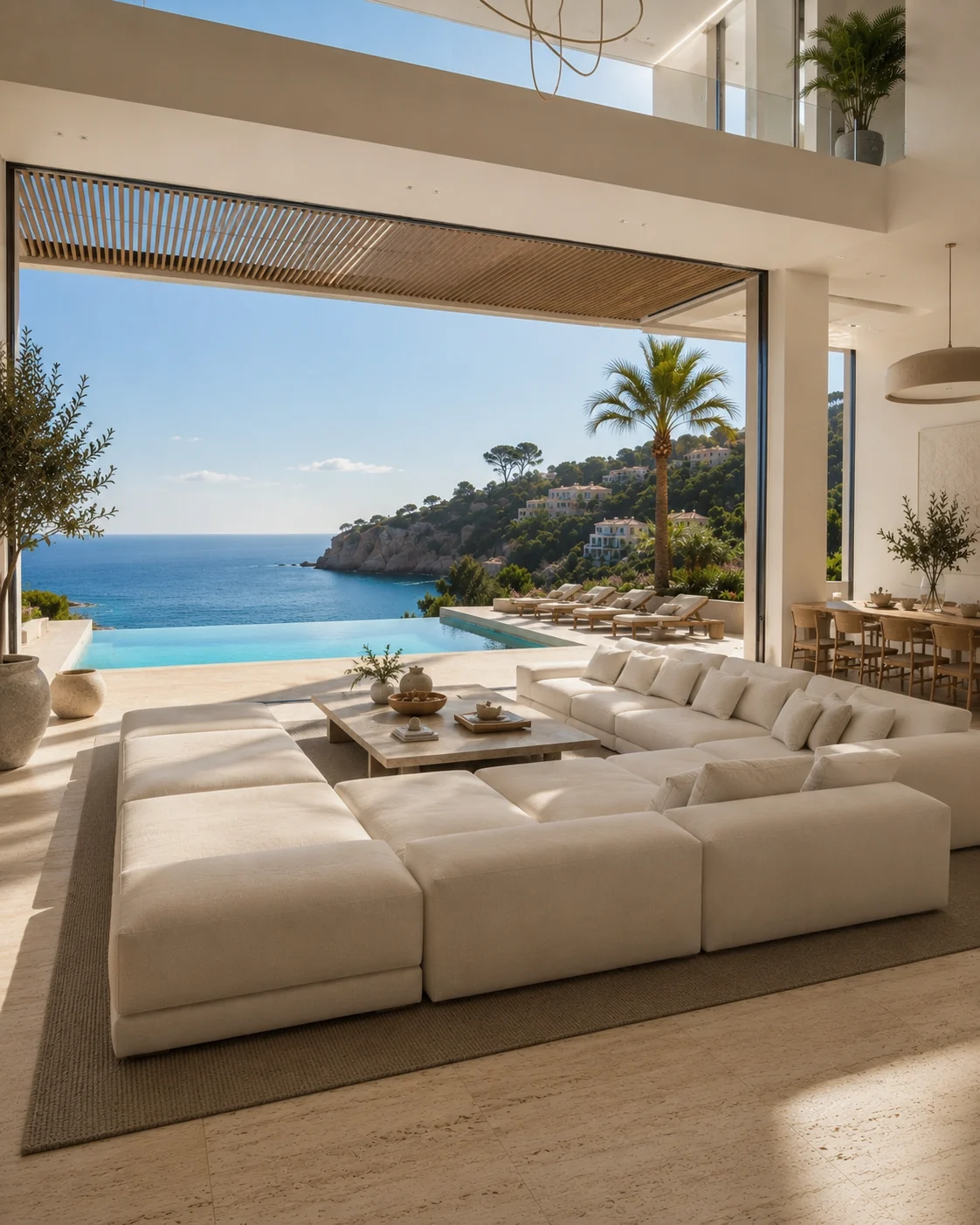 Bright modern villa architecture overlooking the sea